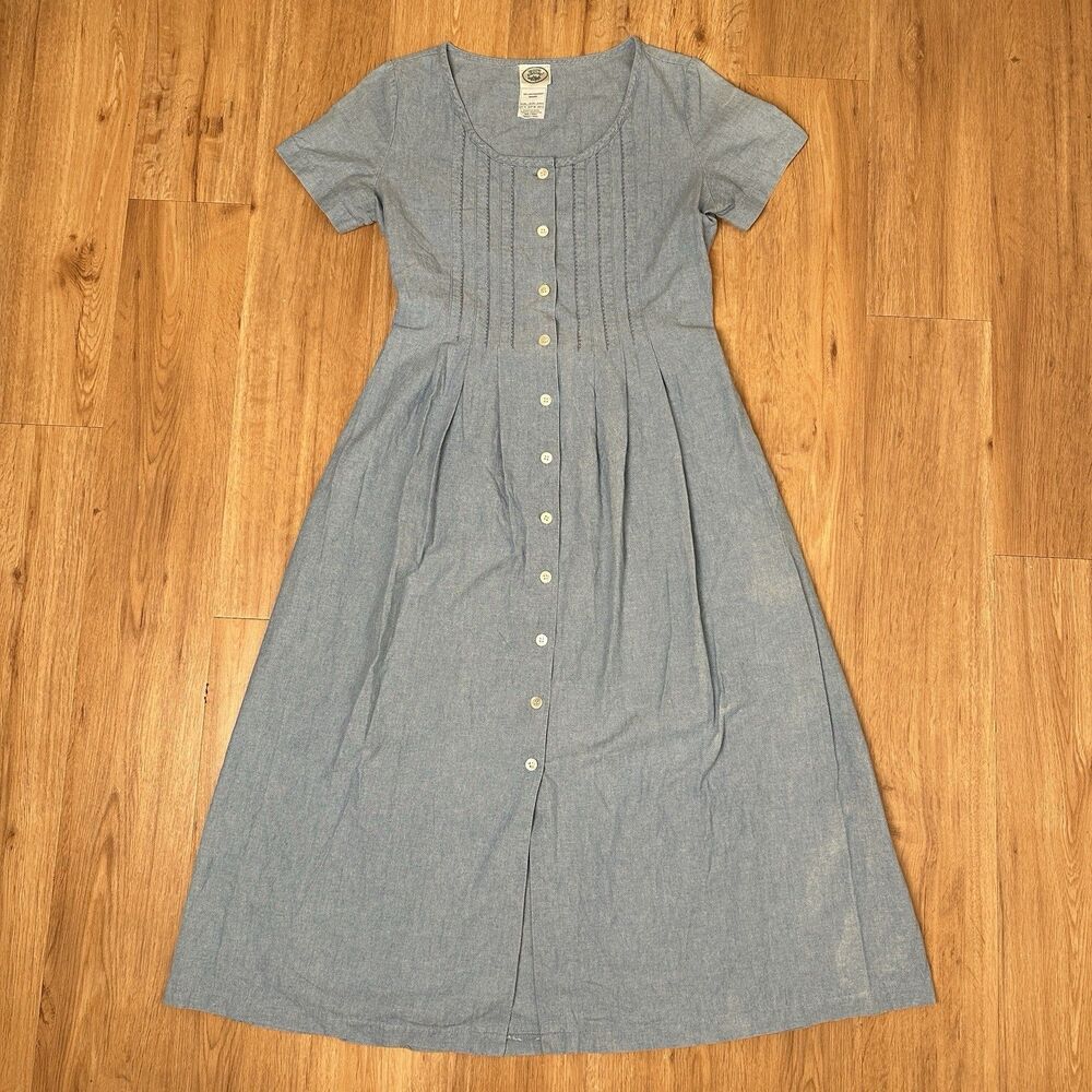 Vtg Laura Ashley Button Up Maxi Dress - Denim Chambray Cottagecore Blue Sz M